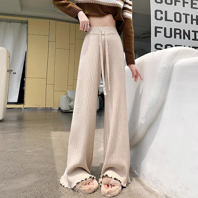 Pantalon large en tricot côtelé pour femmes