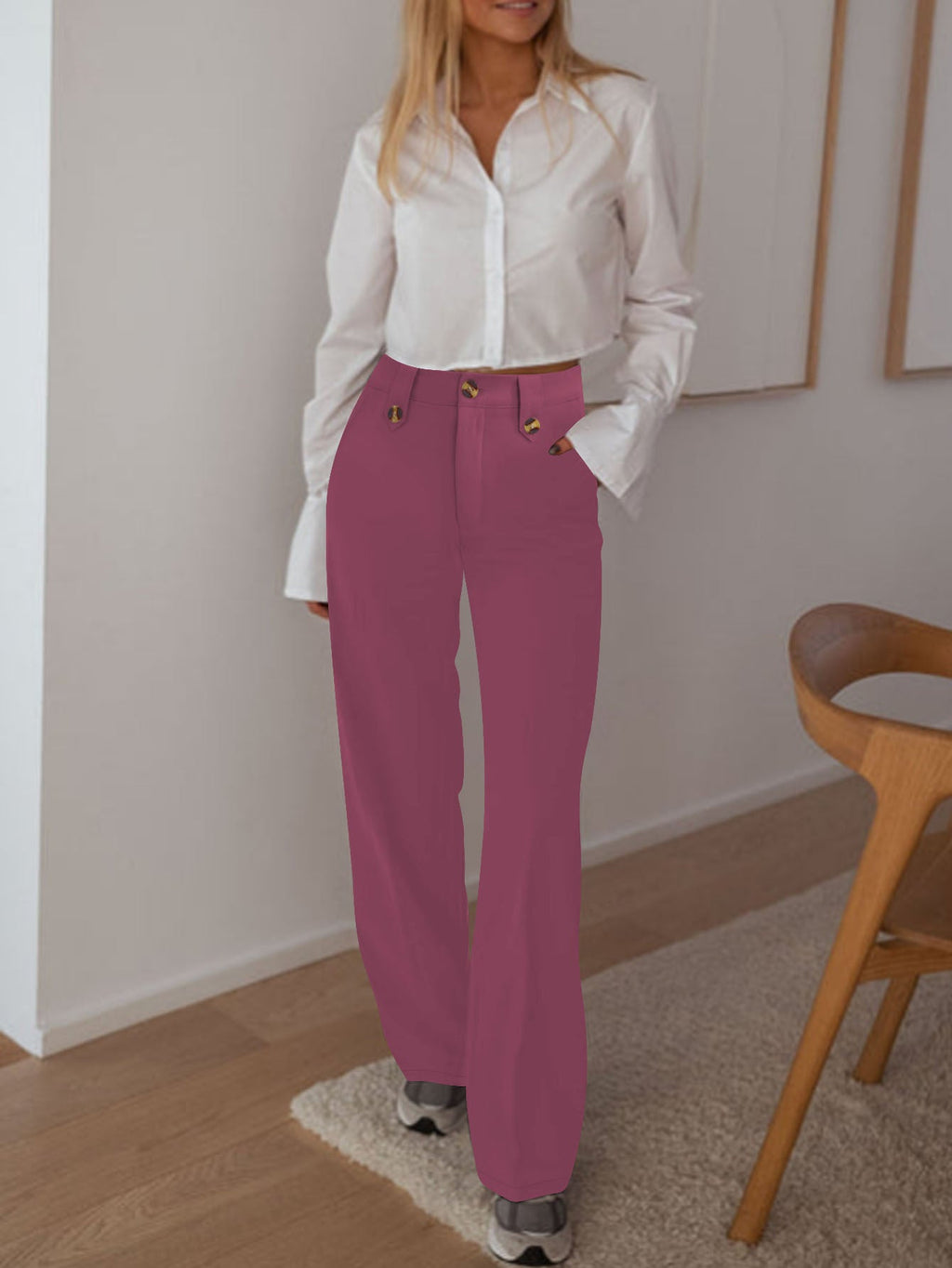 Pantalon palazzo taille haute pour femmes avec pli marqué, fausses boutonnières et poches passepoilées Echoarchiv