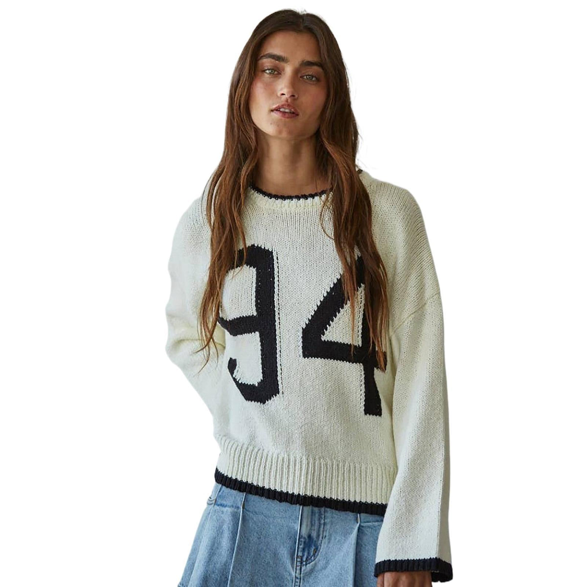 Pull en grosse maille pour femmes avec col rond, bord contrasté et silhouette oversized Echoarchiv
