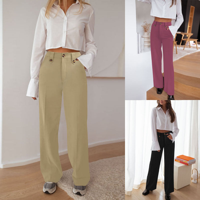 Pantalon palazzo taille haute pour femmes avec pli marqué, fausses boutonnières et poches passepoilées Echoarchiv