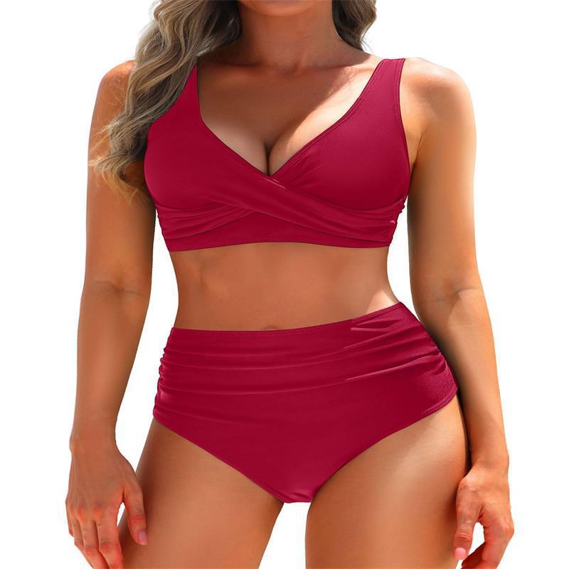 Bikini pour femmes à taille haute avec un élégant design drapé et sculptant R&B