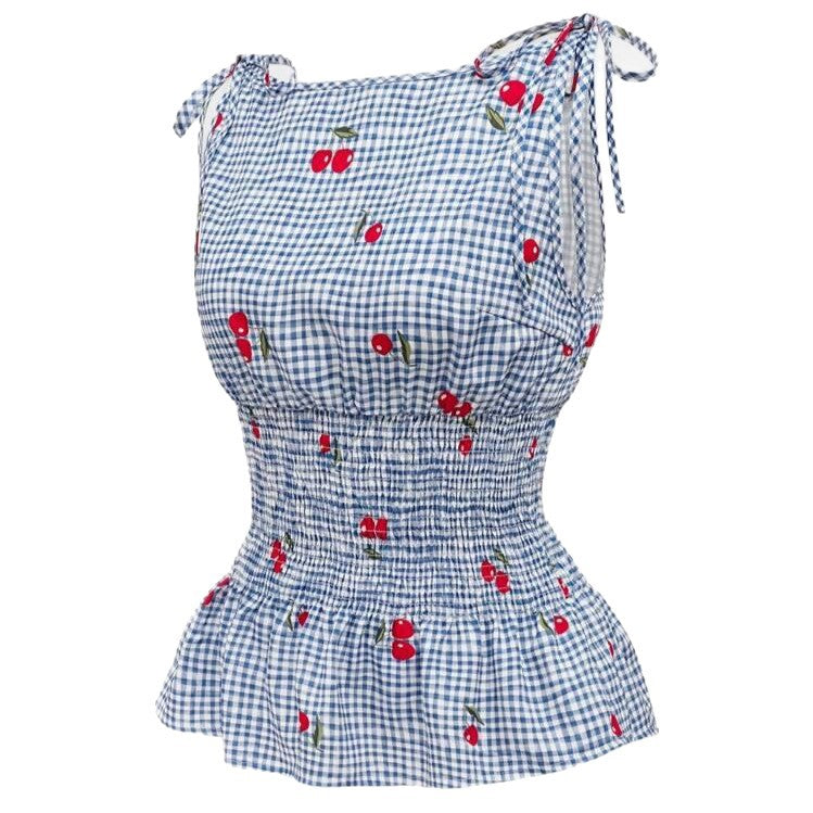 Blouse femme avec motif floral à carreaux et ourlet à volants R&B