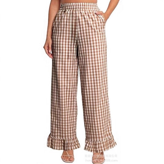 Pantalon Palazzo pour femmes avec taille élastique, poches latérales et ourlet à volants Echoarchiv