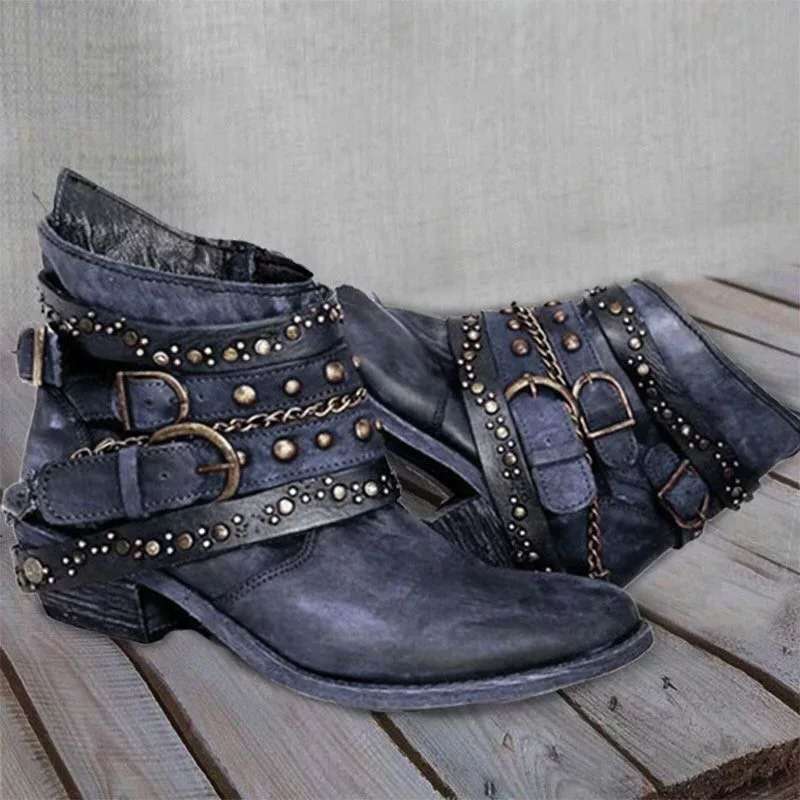 Bottines western pour femmes avec sangle à boucle et chaînes