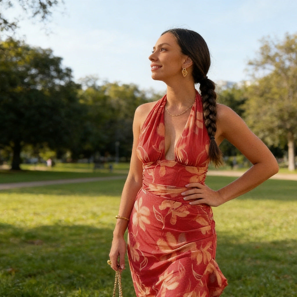 Robe portefeuille pour femmes avec design floral et coupe raffinée R&B