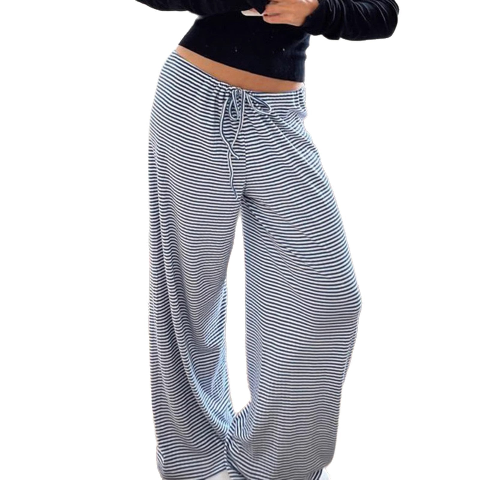 Pantalons de détente pour femmes avec taille élastique et motif à rayures fin
