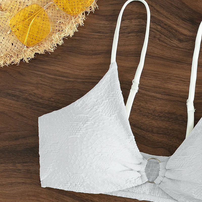 Bikini triangle taille haute pour femmes avec anneau décoratif R&B