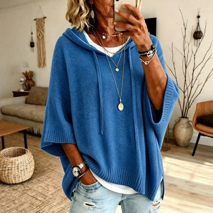 Poncho en tricot oversized avec capuche et manches courtes pour femmes Echo Archiv