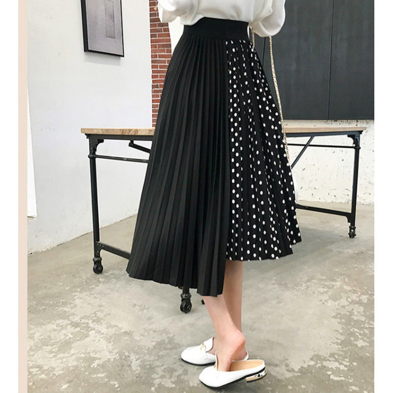 Jupe midi plissée asymétrique pour femmes avec panneau à pois et taille élastique Echo Archive