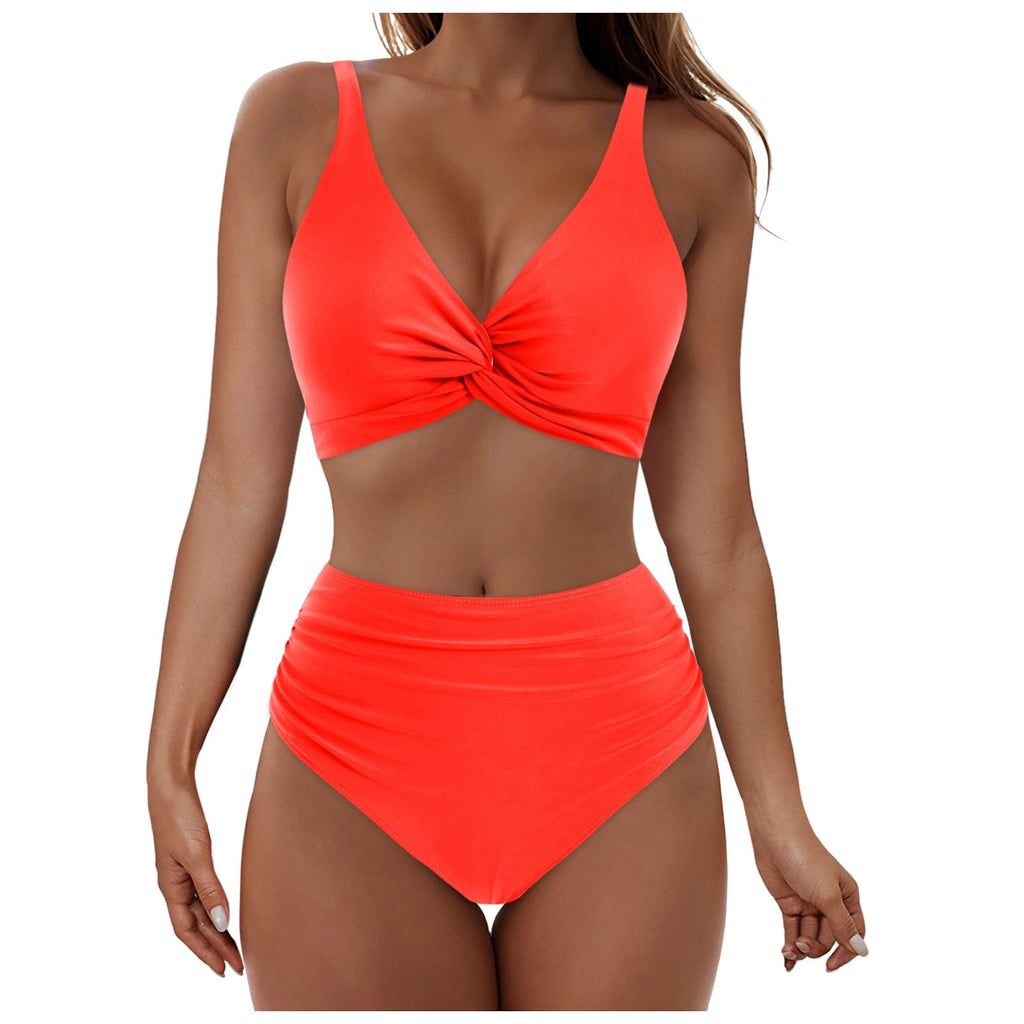 Ensemble de bikini taille haute pour femmes avec haut enroulé élégant R&B