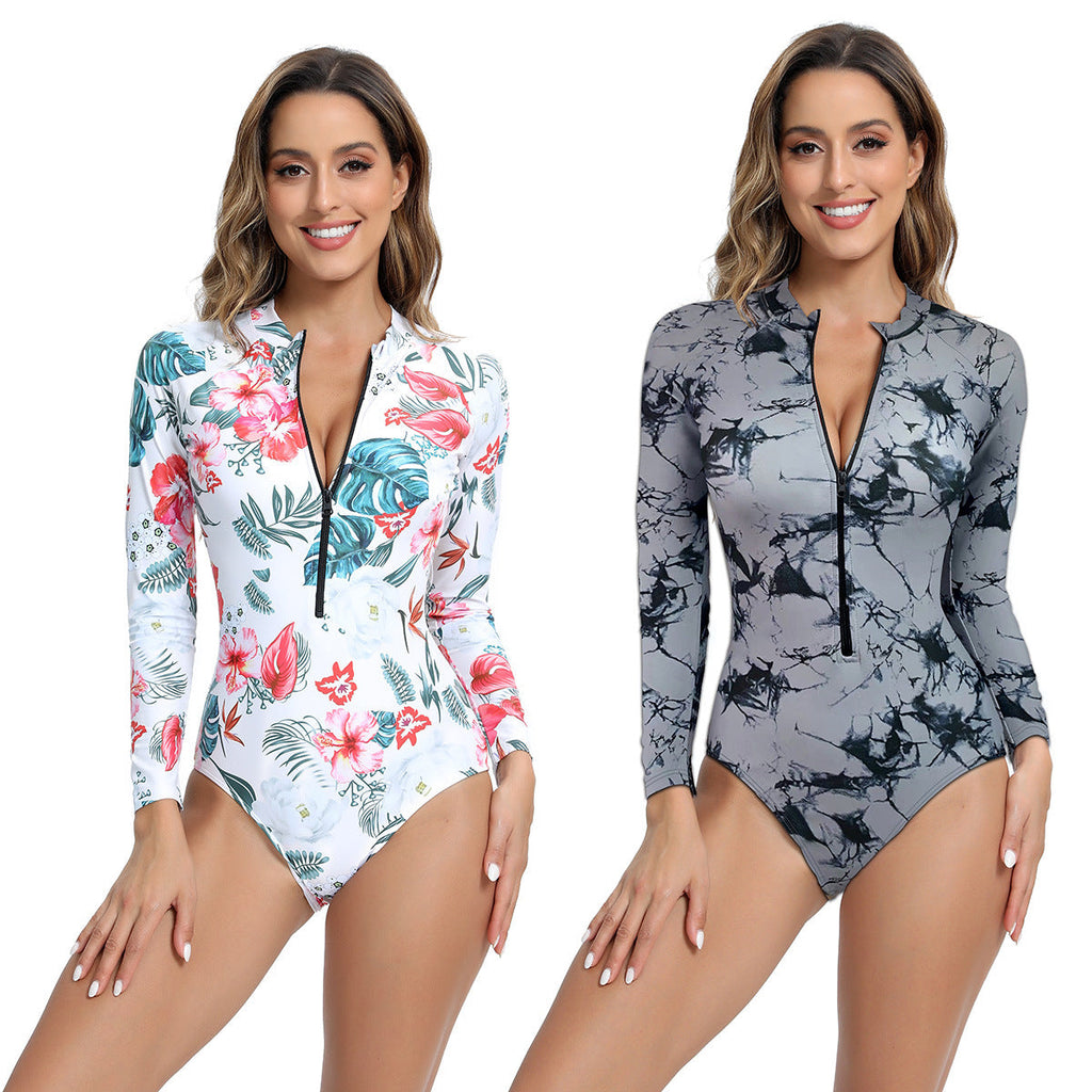 Maillot de bain à manches longues pour femmes avec design moderne à fermeture éclair Echo Archiv
