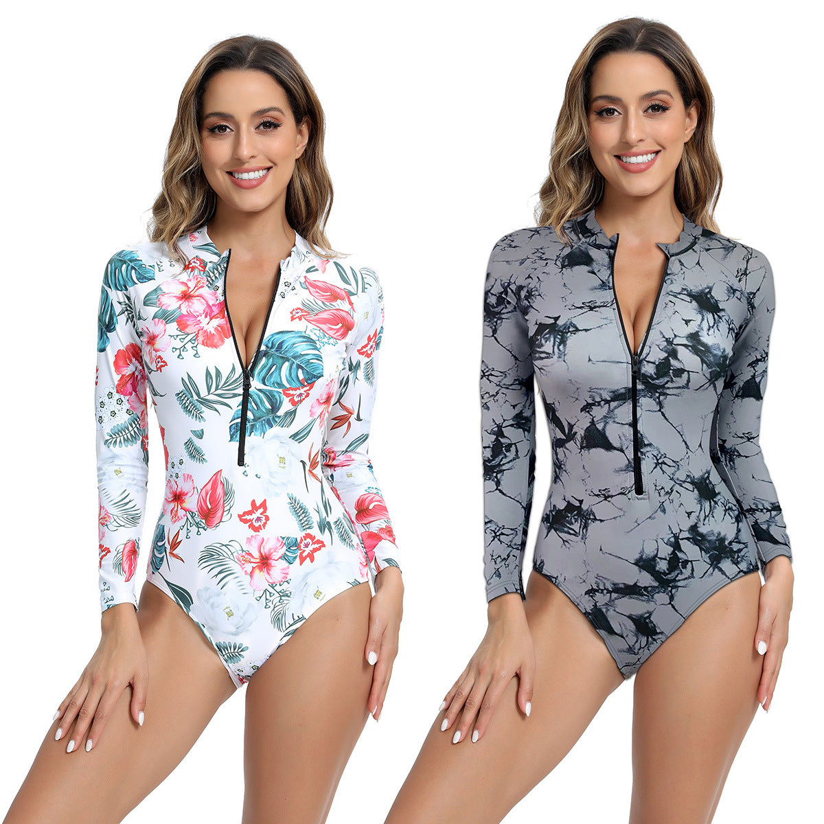 Maillot de bain à manches longues pour femmes avec design moderne à fermeture éclair Echo Archiv