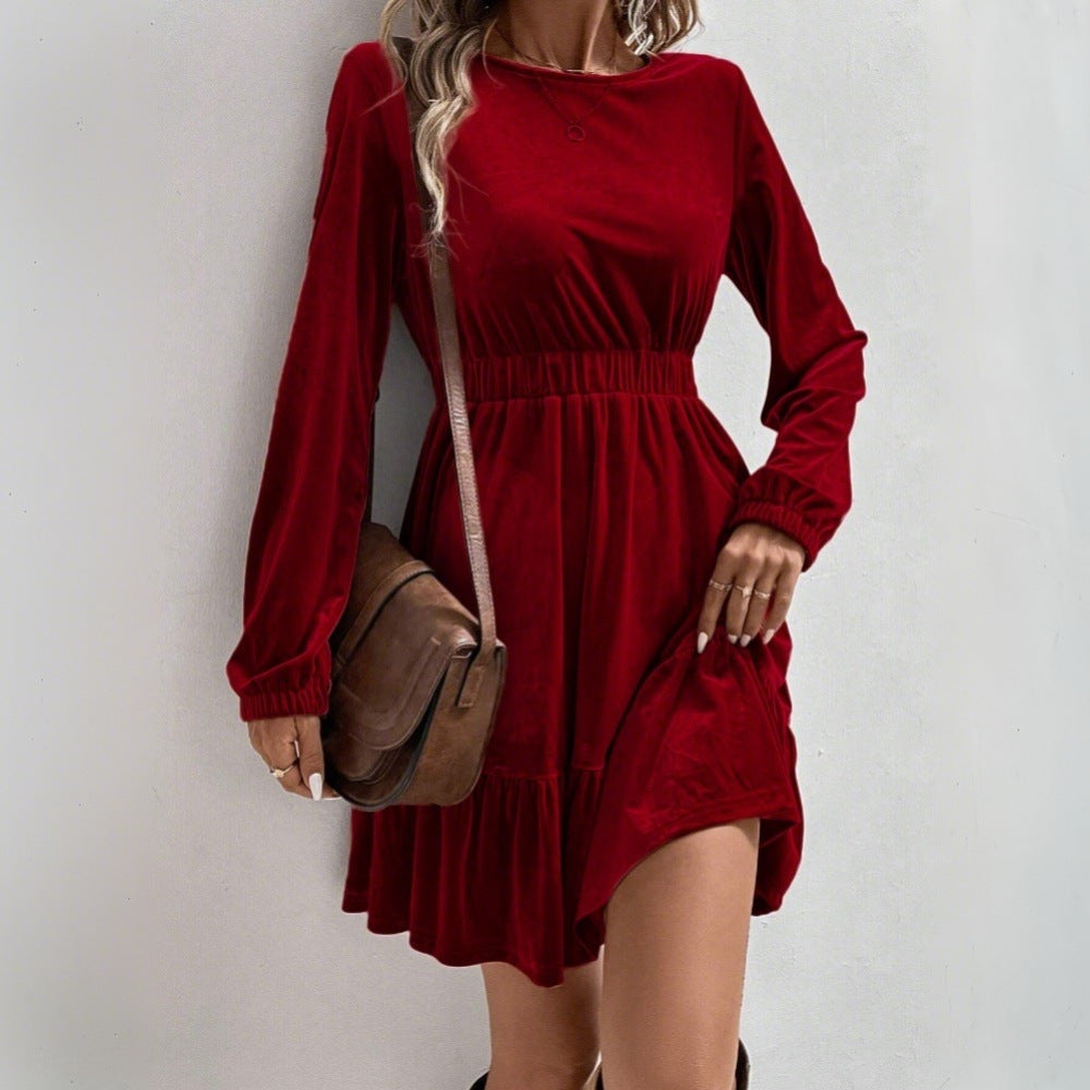 Robe mini en velours pour femmes avec couture élastique à la taille et jupe à volants Echo Archiv