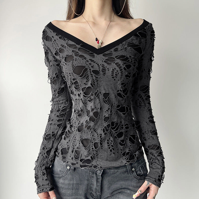 T-shirt en dentelle transparente pour femmes avec décolleté en V, look superposé à manches longues et Cami intégré Echo Archiv