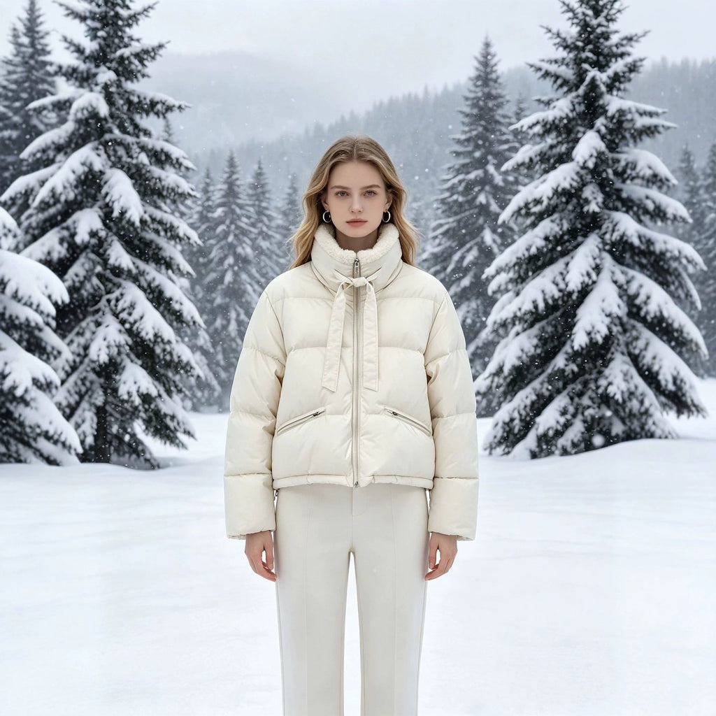 Veste courte matelassée pour femmes avec col Sherpa, col montant et fermeture éclair cachée Echo Archiv