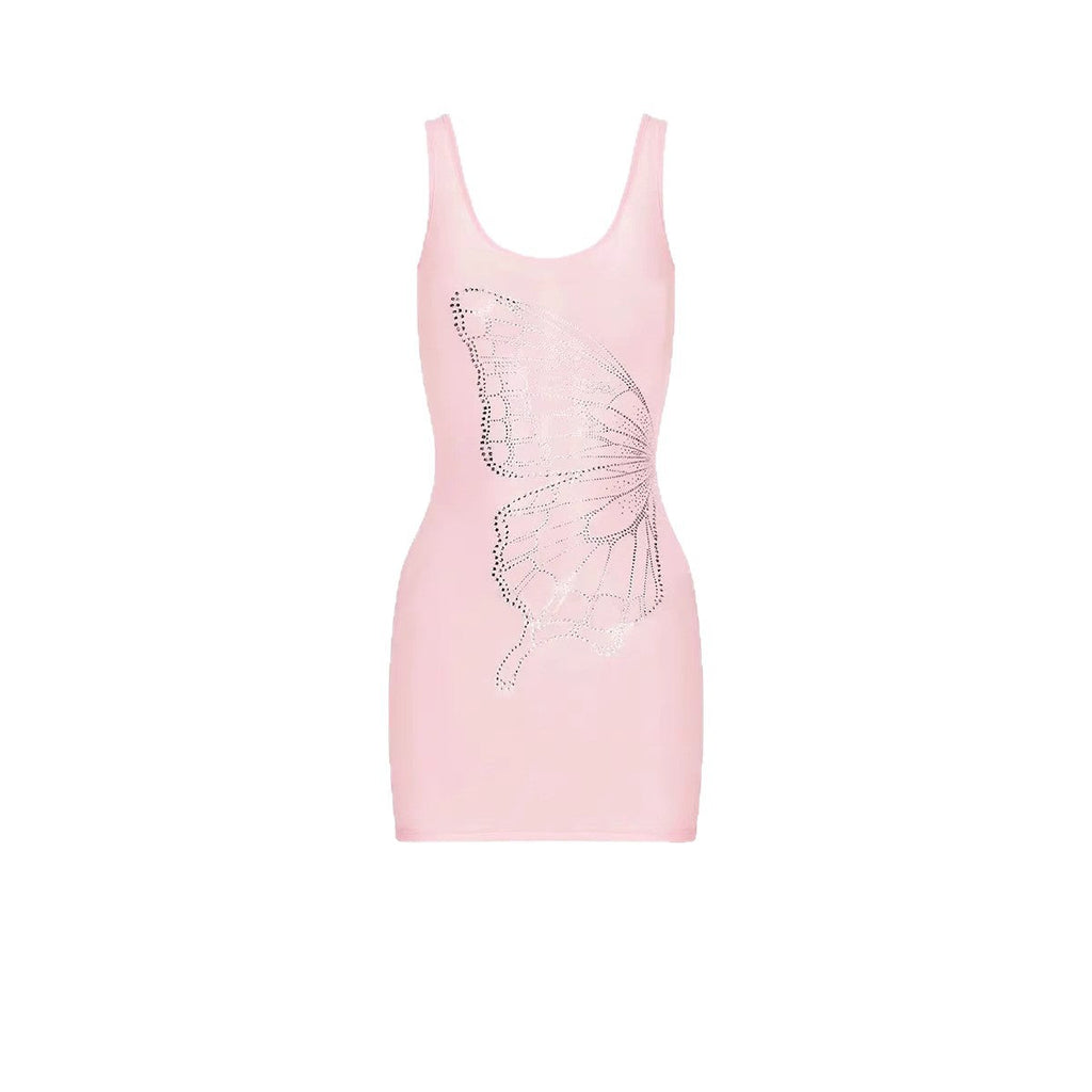 Robe courte sculptante pour femmes avec motif papillon et pierres brillantes R&B
