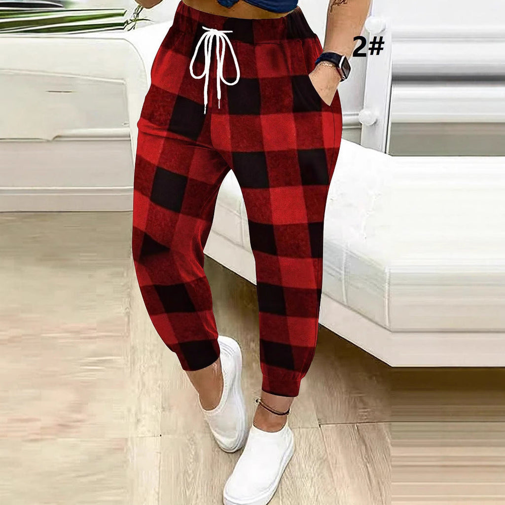 Pantalon de jogging relax à motif pour femmes avec cordon de serrage, poches latérales et bords élastiques Echoarchiv