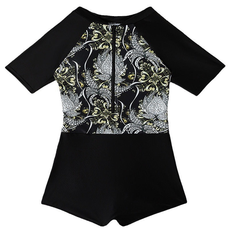 Maillot de bain à manches courtes pour femmes avec accents floraux R&B