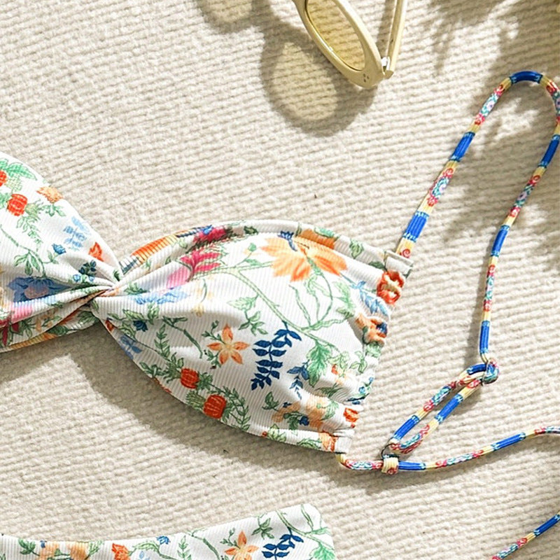 Bikini floral pour femmes avec rembourrage amovible et cordons réglables R&B