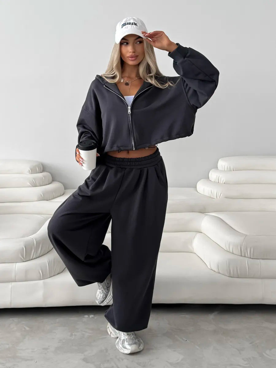 Ensemble de sweat à capuche cropped zippé et joggers palazzo pour femmes Echo Archiv