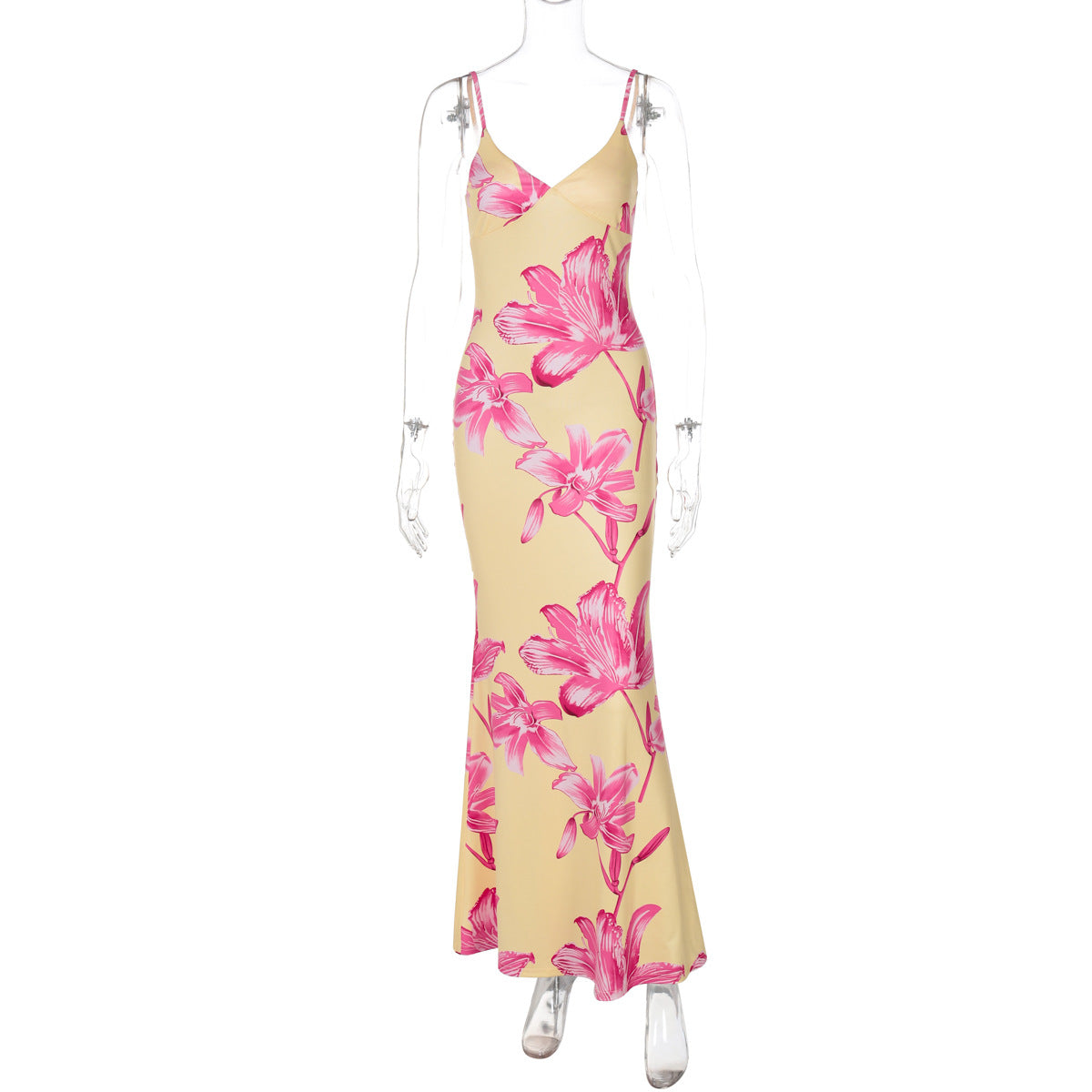 Robe maxi femme avec motif floral et fines bretelles spaghetti Heidi-Mode