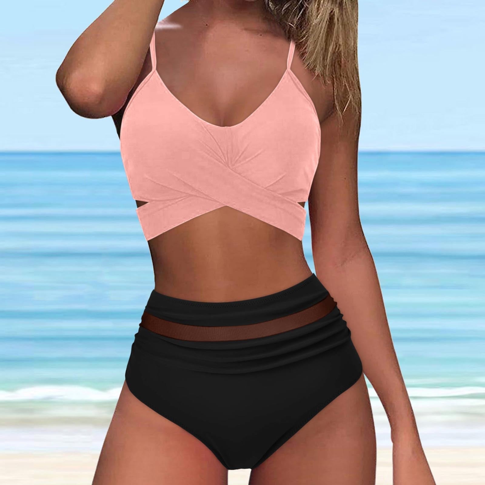 Ensemble de bikini taille haute pour femmes avec haut à nouer tendance R&B