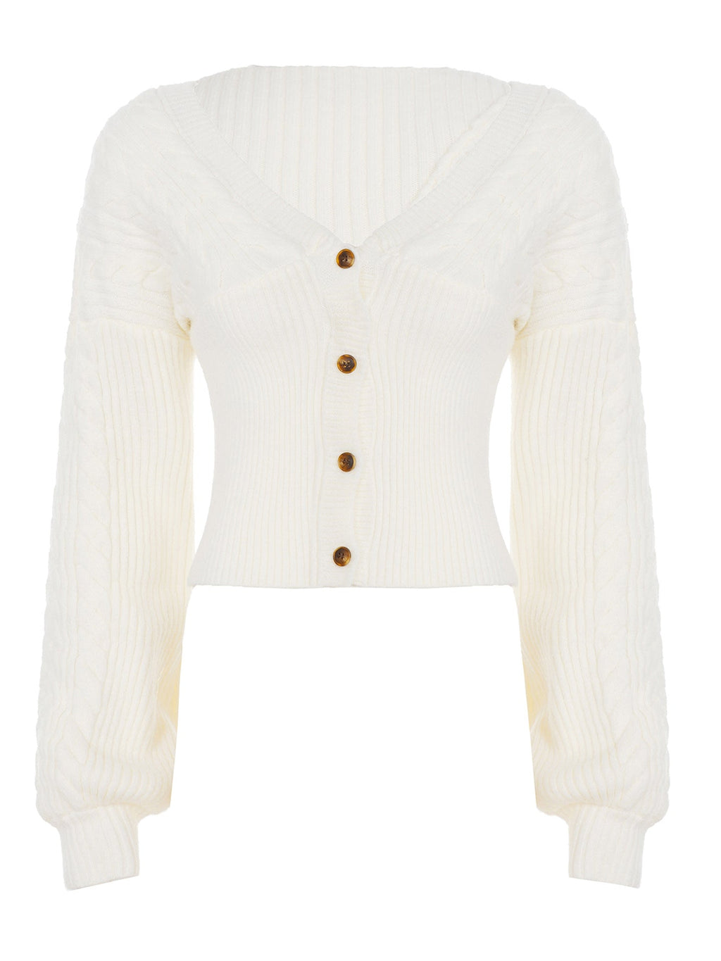Cardigan en tricot cintré pour femmes avec décolleté en V, manches à motif torsadé et boutons en bois décoratifs Echo Archiv
