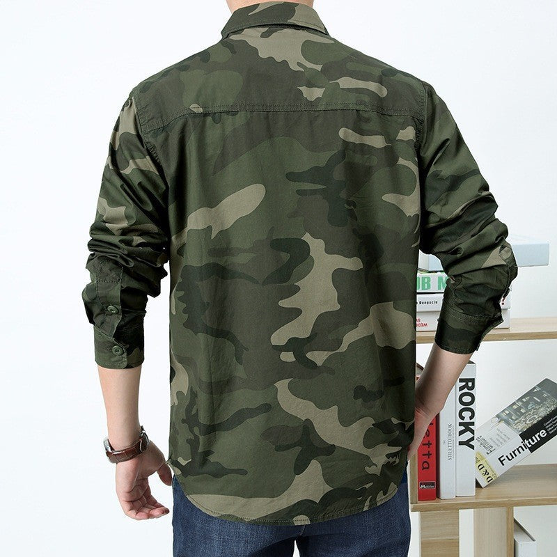 Veste utilitaire légère en camouflage pour hommes avec poches poitrine doubles, fermeture frontale boutonnée et coupe régulière Echo Archiv