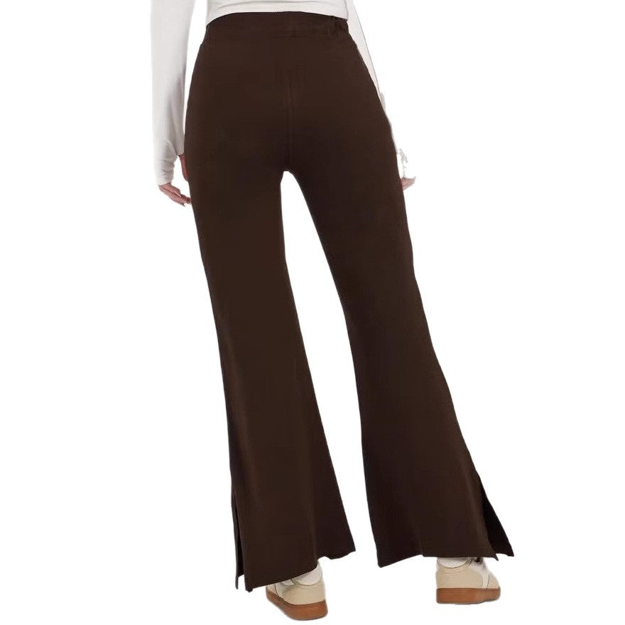 Pantalon évasé pour femmes à taille haute, avec pli permanent et fente latérale