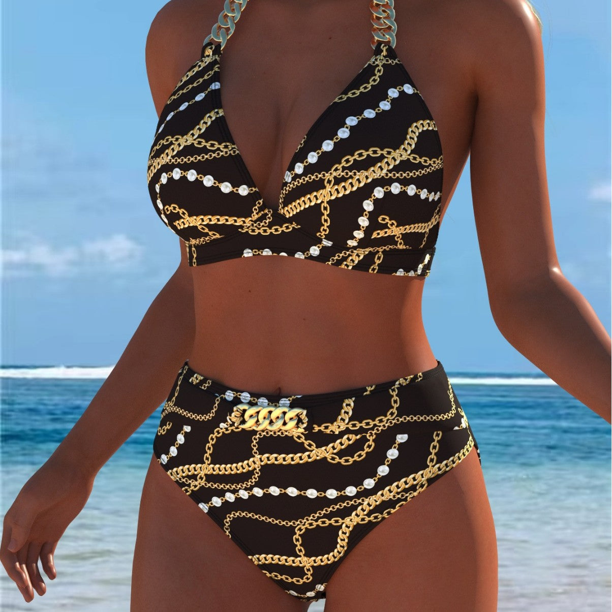 Bikini pour femmes avec motif marbré luxueux et détails raffinés R&B