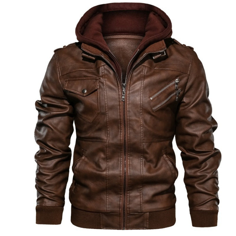 Veste en cuir pour hommes avec capuche, look vintage de biker et plusieurs poches zippées Echo Archiv