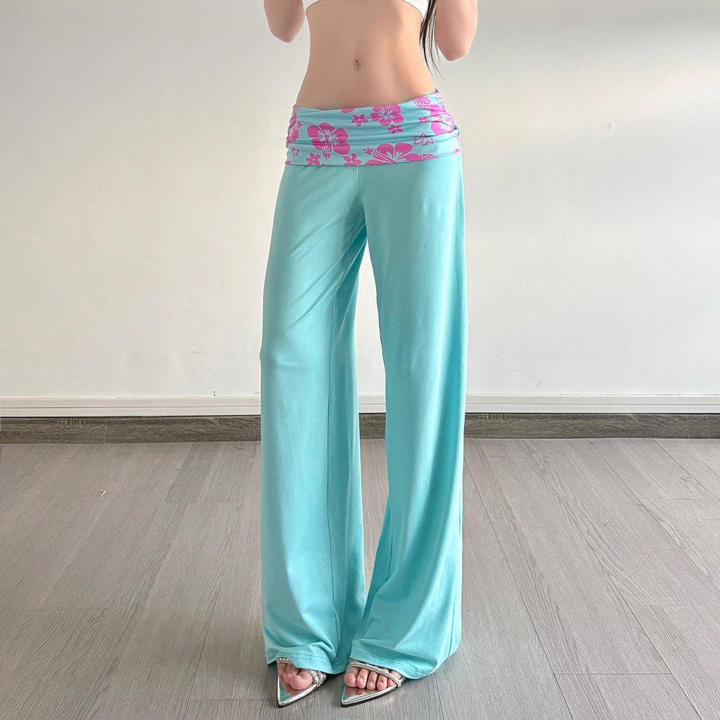 Pantalon palazzo de yoga pour femmes avec taille haute et ceinture repliée Echo Archiv