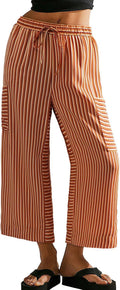 Pantalon de jogging large à rayures pour femmes avec cordon de serrage et poches latérales Echoarchiv