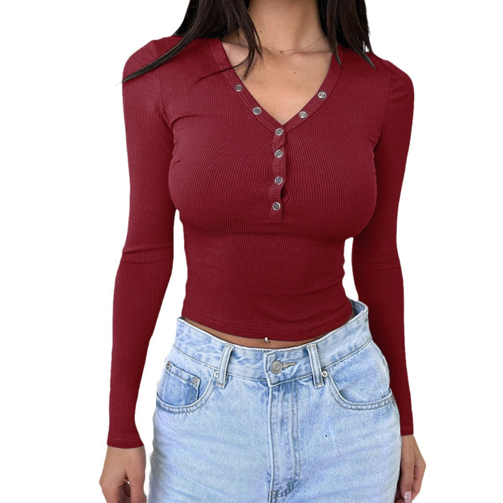 T-shirt à manches longues ajusté en rib avec patte de boutonnage décorative et œillets métalliques Echo Archiv