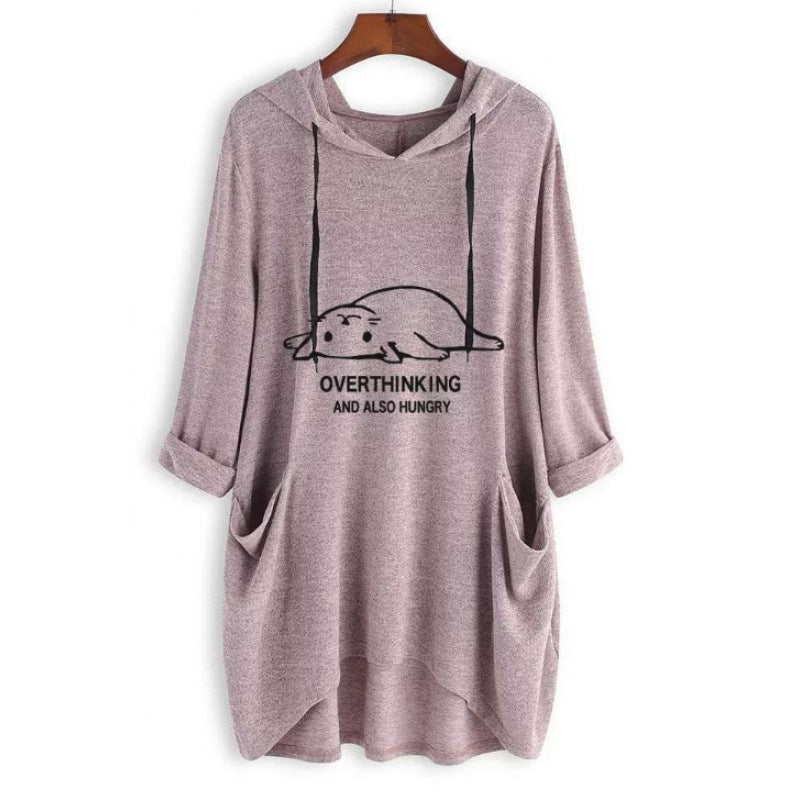 Robe à capuche décontractée pour femmes avec imprimé cartoon, coupe oversize et poches passepoilées Echo Archive