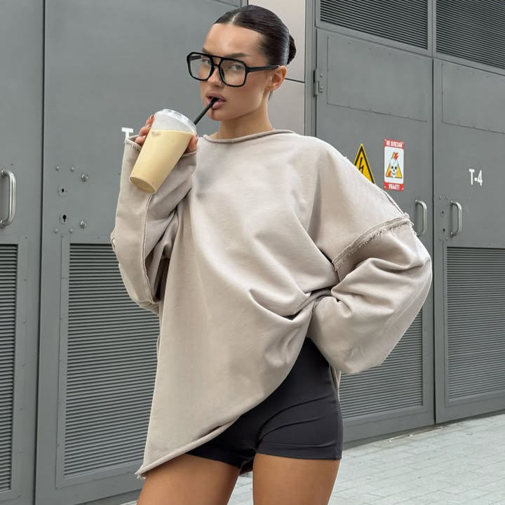 Sweatshirt ultra large pour femmes avec coutures effilochées et ourlet asymétrique Echo Archiv
