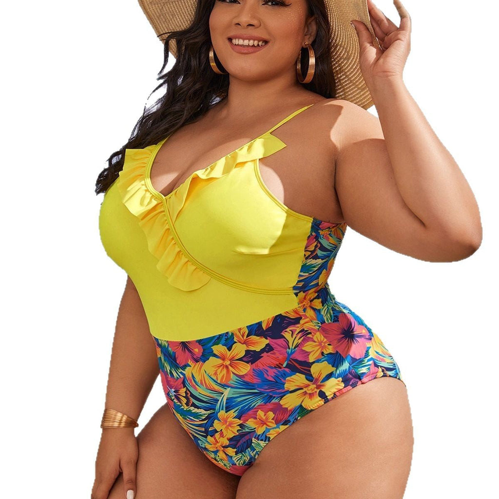 Maillot de bain une pièce pour femmes à taille haute avec détails en volants et motifs floraux Echo Archiv