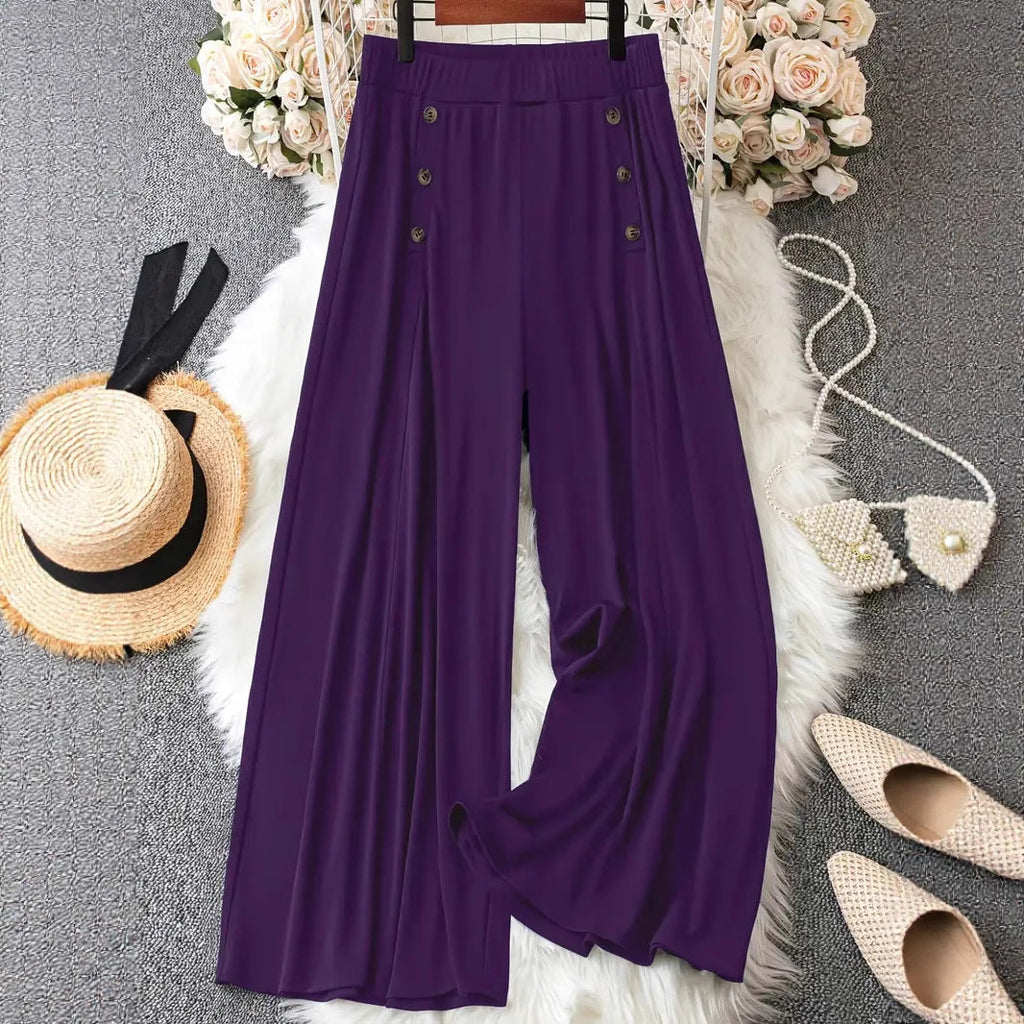 Pantalon Palazzo à Taille Haute et Jambes Amples avec Détails Boutonnés Echoarchiv