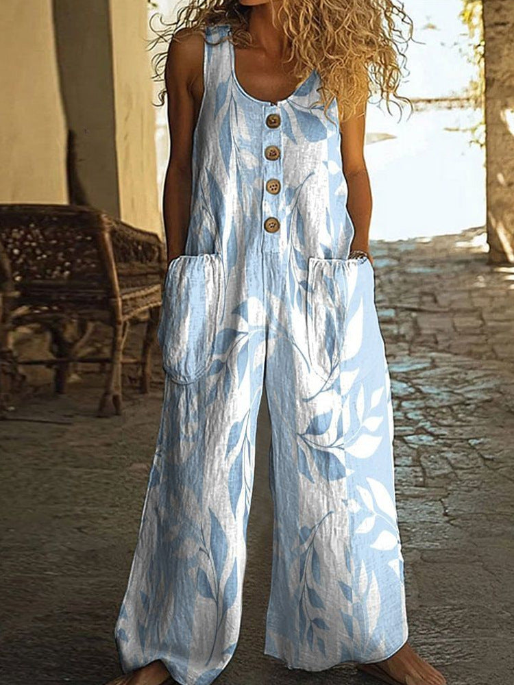 Salopette patchwork décontractée pour femmes avec détails en boutons R&B