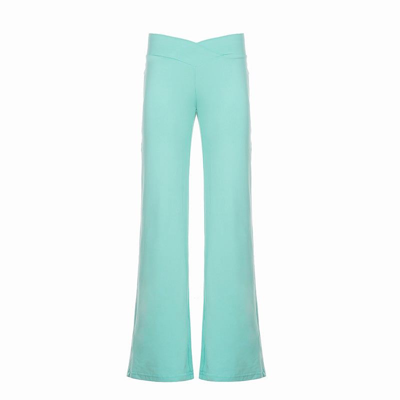 Pantalon Palazzo large pour femmes avec couture de taille en V et jersey stretch élastique Echo Archiv