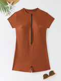 Maillot de bain femme à manches courtes avec fermeture éclair pratique R&B