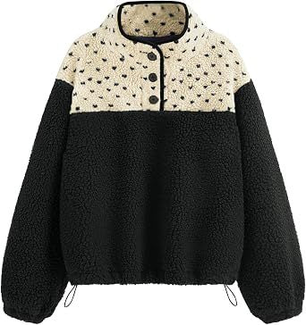 Pull en teddy polaire pour femmes avec col montant, fermeture à boutons-pression et cordon Echoarchiv