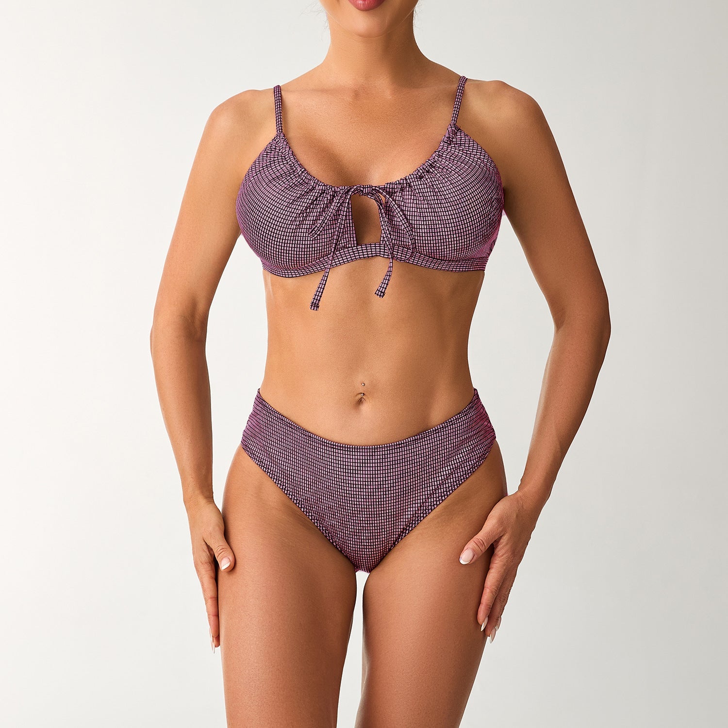 Ensemble de bikini taille haute pour femmes avec haut ajustable et détails en volants R&B