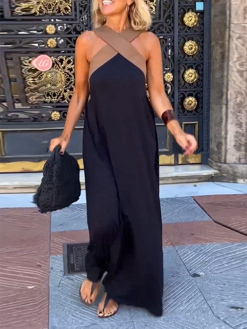 Robe kaftan légère pour femmes avec détail de bretelle croisée, passepoil poitrine et tombé ample R&B