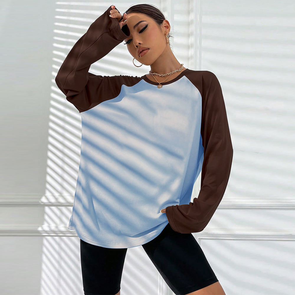 T-shirt à manches longues Raglan oversize pour femmes avec manches évasées et silhouette décontractée, col rond sport Echo Archive