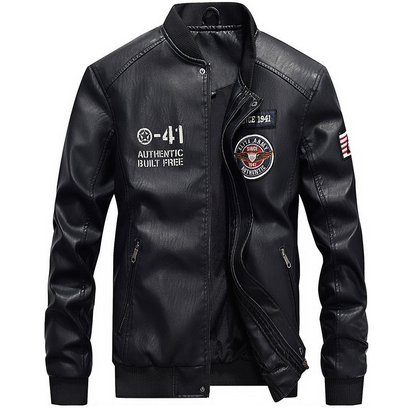 Veste bomber en simili cuir léger pour homme au style pilote avec patchs brodés et fermeture éclair dissimulée Echo Archiv