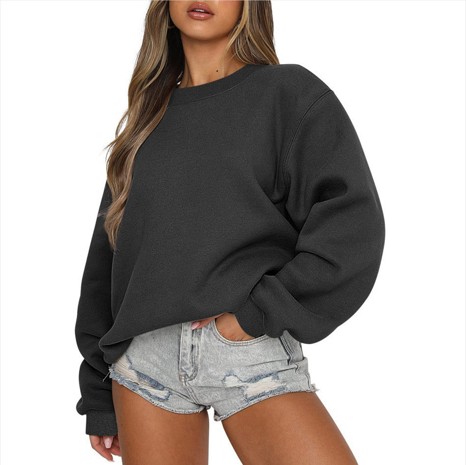 Sweatshirt oversized à col rond pour femmes en mélange de coton avec épaules tombantes, intérieur gratté et bords élastiques Echo Archiv