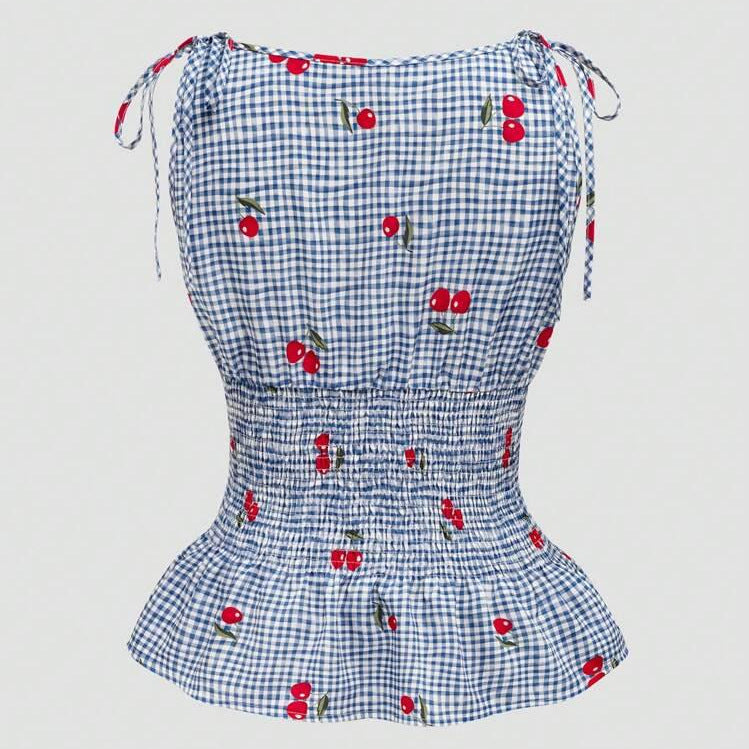 Blouse femme avec motif floral à carreaux et ourlet à volants R&B