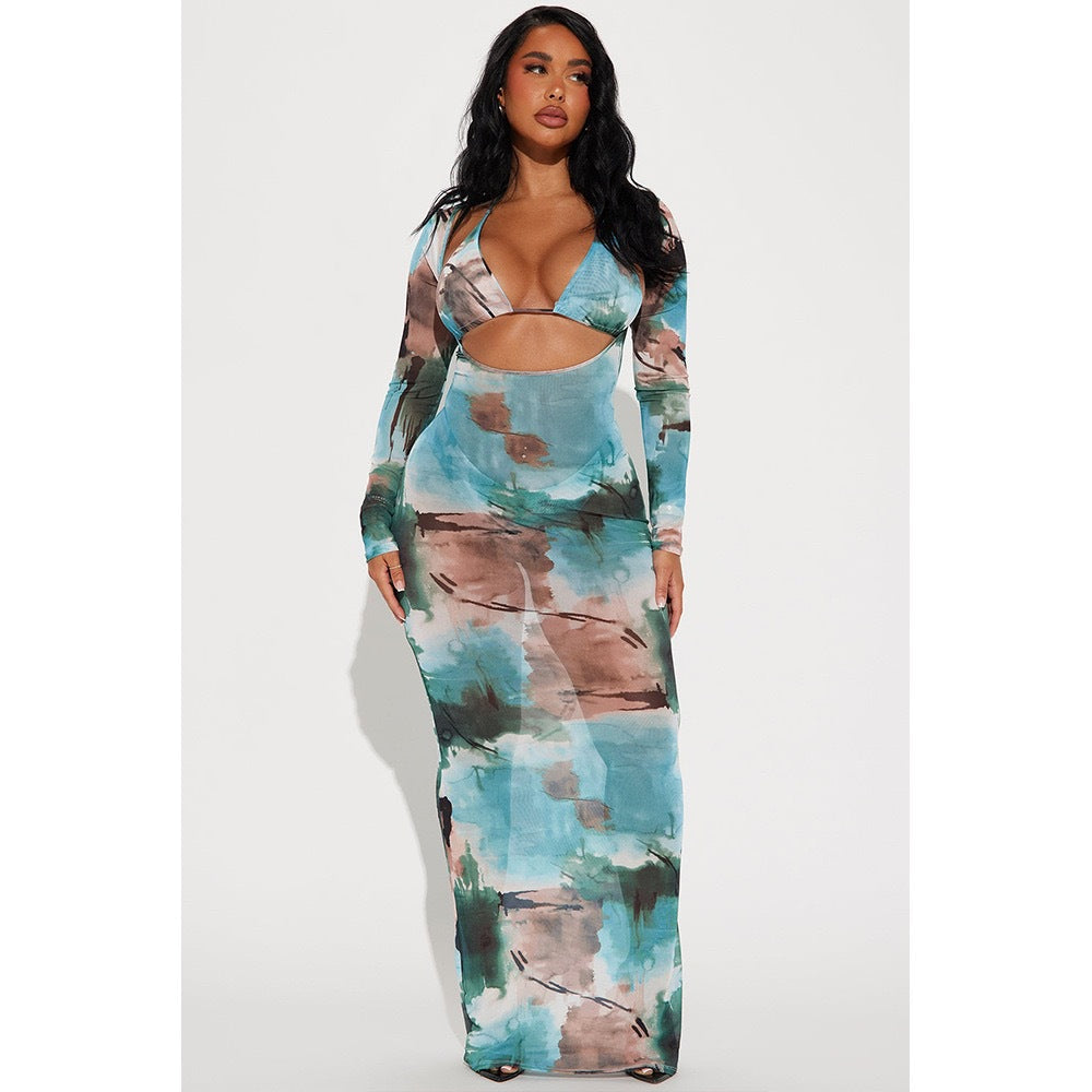 Robe Maxi Élégante pour Femmes avec Imprimé Animal Moderne Echo Archiv