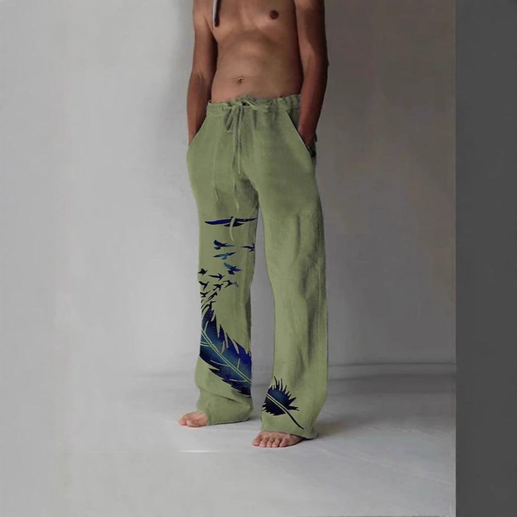 Pantalon d'été confortable pour femmes avec un design unique de plumes Echoarchiv